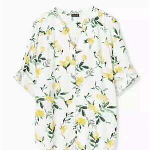 Torrid Yellow and Green Relaxed Blouse with Mandarin Collar